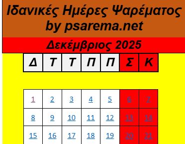 Δεκέμβριος 2025- Ιδανικές ημέρες και ώρες για ψάρεμα